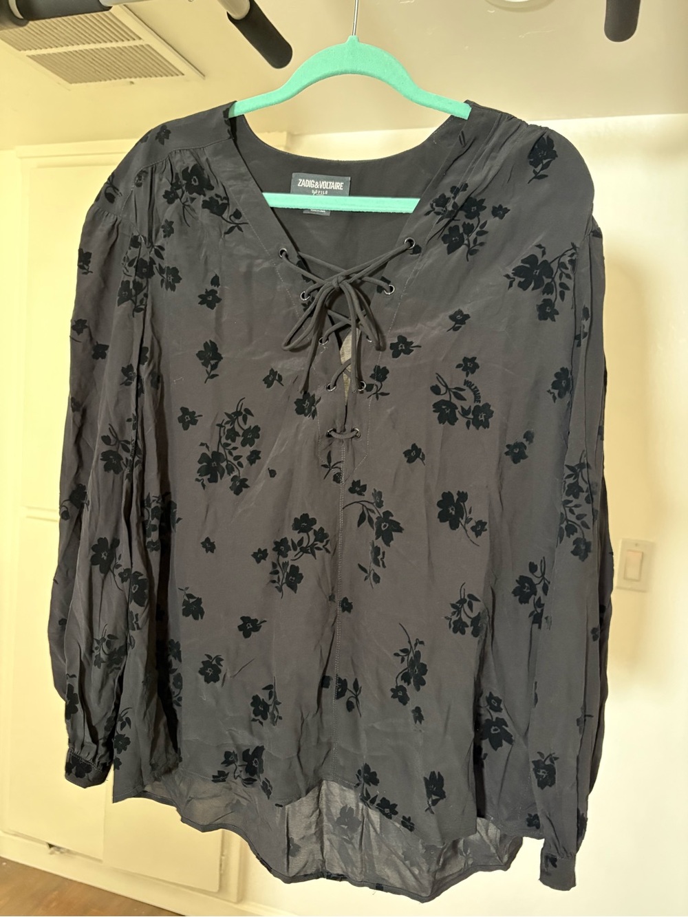 Zadig & Voltaire Black Floral Lace-Up V-Neck Tunic